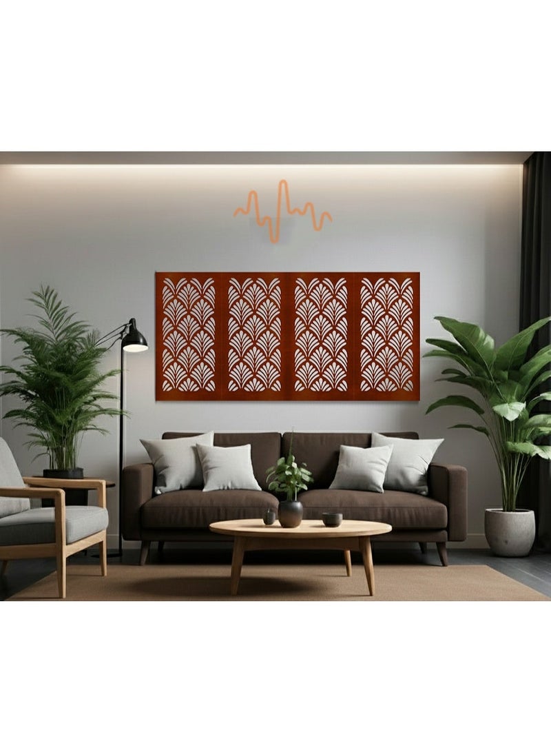 أكويستك موشان لوحات جدارية خشبية من خشب MDF من ACOUSTIC MOTION®، تصميم بالمورا مع شريط لاصق مزدوج الوجه، ديكور جداري بني عصري للمنزل، غرفة المعيشة، غرفة النوم، المكتب والفندق، 25×50×0.5 سم، طقم من 4 قطع - Image 1